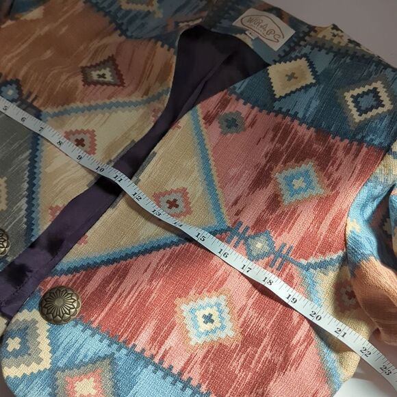 Vintage Western Jacket Womens Large Multicolor Pastel Southwestern Print Cropped - Picture 8 of 9